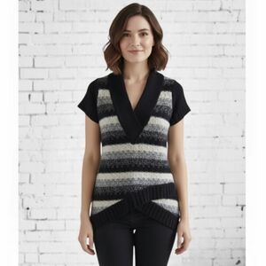 Candy Couture asymmetric knit sweater, black/white slim fit top,size XL
